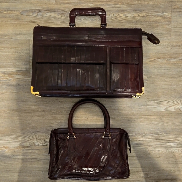 Vintage Handbags - Vintage Eel Briefcase & Marching Purse Set!